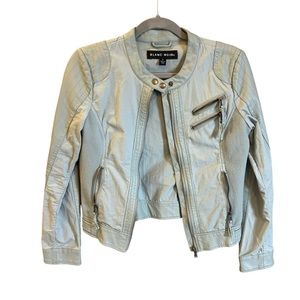 Blanc Noir Designer Light Blue Stretch Moto Jacket Size Small